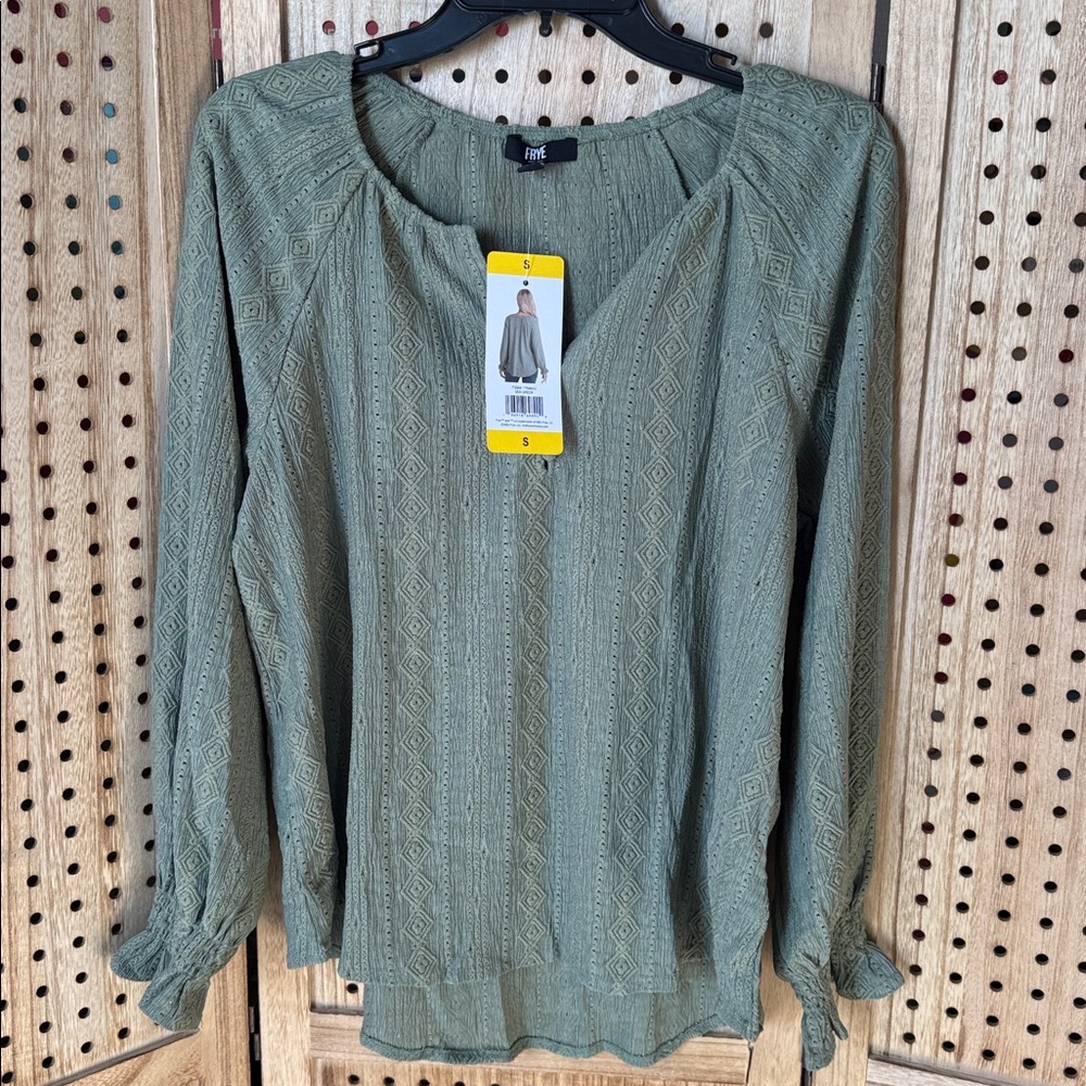 Frye Women's Textured Long Sleeve Peasant Blouse nwt size small